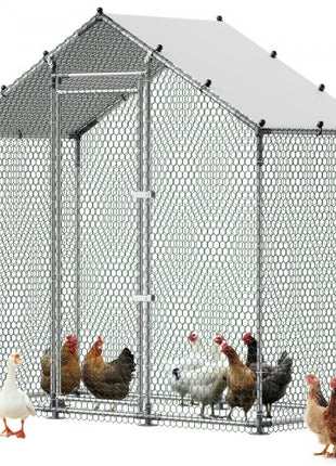 Large Metal Chicken Coop,6.6 x 3.3 x 6.6 ft, Walk-in Chicken Run House with Waterproof Cover & Sturdy Frame, Spire Roof Poultry Cage Duck Pen for Rabbit Hen Goose Outdoor Backyard Farm Use