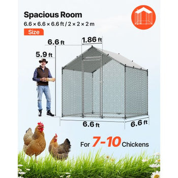 Metal Chicken Coop, 6.56x6.56x6.56ft Large Walk-in Chicken Runs with Cover, Spire Roof Hen House Enclosure with Security Lock, Outdoor Duck Rabbit Cage Poultry Pen for Backyard, Farm, Yard