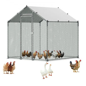 Metal Chicken Coop, 6.56x6.56x6.56ft Large Walk-in Chicken Runs with Cover, Spire Roof Hen House Enclosure with Security Lock, Outdoor Duck Rabbit Cage Poultry Pen for Backyard, Farm, Yard