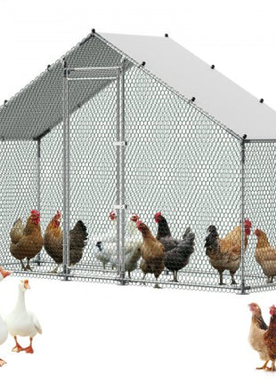 Large Metal Chicken Coop,9.8 x 3.3 x 6.6 ft, Walk-in Chicken Run House with Waterproof Cover & Sturdy Frame, Spire Roof Poultry Cage Duck Pen for Rabbit Hen Goose Outdoor Backyard Farm Use