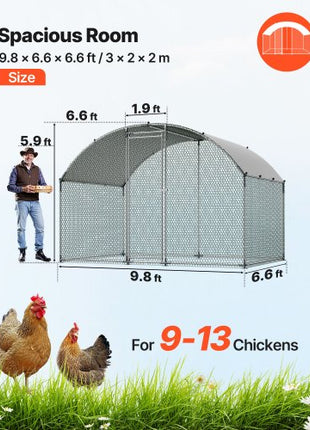 Metal Chicken Coop, 9.8x6.5x6.5ft Large Walk-in Chicken Runs with Cover, Doom Roof Hen House Enclosure with Security Lock, Outdoor Duck Rabbit Cage Poultry Pen for Backyard, Farm, Yard