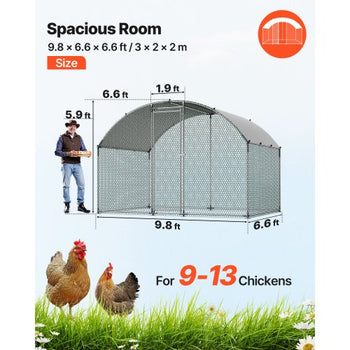 Metal Chicken Coop, 9.8x6.5x6.5ft Large Walk-in Chicken Runs with Cover, Doom Roof Hen House Enclosure with Security Lock, Outdoor Duck Rabbit Cage Poultry Pen for Backyard, Farm, Yard