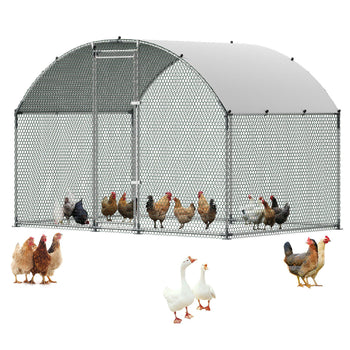 Large Metal Chicken Coop 9.8x6.6x6.6 ft Walk-in Chicken Run House, Doom Roof Hen House Enclosure with Cover and Security Lock, Outdoor Duck Rabbit Cage Poultry Pen for Backyard, Farm, Yard Use