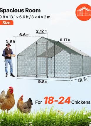 Large Metal Chicken Coop, 9.8 x 13.1 x 6.6 ft, Walk-in Chicken Runs with Waterproof Cover, Spire Roof Hen House Enclosure with Lock, Outdoor Duck Rabbit Cage Poultry Pen for Backyard, Farm, Yard