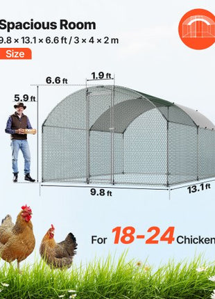 Metal Chicken Coop, 9.8x13.1x6.5 ft Large Walk-in Chicken Runs with Cover, Doom Roof Hen House Enclosure with Security Lock, Outdoor Duck Rabbit Cage Poultry Pen for Backyard, Farm, Yard