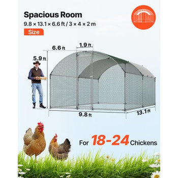 Metal Chicken Coop, 9.8x13.1x6.5 ft Large Walk-in Chicken Runs with Cover, Doom Roof Hen House Enclosure with Security Lock, Outdoor Duck Rabbit Cage Poultry Pen for Backyard, Farm, Yard