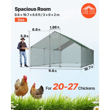 Metal Chicken Coop, 9.8x19.6x6.5 ft Large Walk-in Chicken Runs with Cover, Spire Roof Hen House Enclosure with Security Lock, Outdoor Duck Rabbit Cage Poultry Pen for Backyard, Farm, Yard