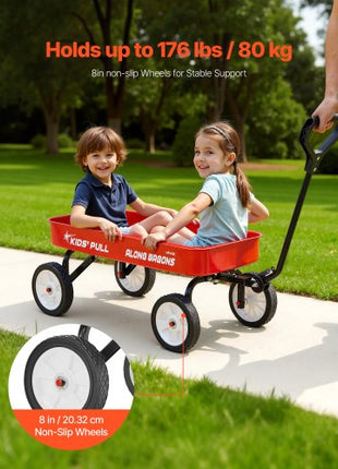 Pull-Along Wagon for Kids, 39 inch Toddler Wagons, Supports up to 176 lbs, All-Terrain Wagons with Handle, Utility Wagon Cart Birthday Present for Kids Gardening Beach Camping, Red