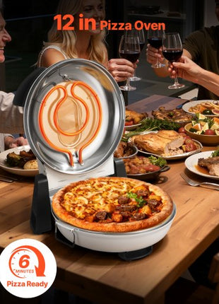 Pizza Oven, 12 in Electric Pizza Maker, 1200W Electric Pizzas Cooker with Cordierite Stone, 5-Mode Temperature Control, Viewing Window for Precise Cooking, Heats up to 788 ?F, for Home (White)