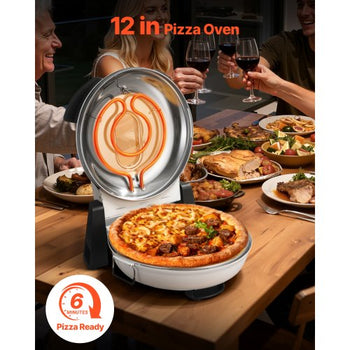 Pizza Oven, 12 in Electric Pizza Maker, 1200W Electric Pizzas Cooker with Cordierite Stone, 5-Mode Temperature Control, Viewing Window for Precise Cooking, Heats up to 788 ?F, for Home (White)