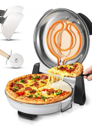 Pizza Oven, 12 in Electric Pizza Maker, 1200W Electric Pizzas Cooker with Cordierite Stone, 5-Mode Temperature Control, Viewing Window for Precise Cooking, Heats up to 788 ?F, for Home (White)