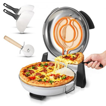 Pizza Oven, 12 in Electric Pizza Maker, 1200W Electric Pizzas Cooker with Cordierite Stone, 5-Mode Temperature Control, Viewing Window for Precise Cooking, Heats up to 788 ?F, for Home (White)