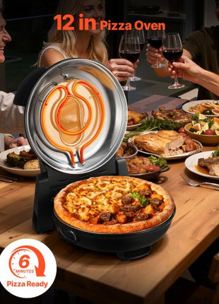 Pizza Oven, 12 in Electric Pizza Maker, 1200W Electric Pizzas Cooker with Cordierite Stone, 5-Mode Temperature Control, Viewing Window for Precise Cooking, Heats up to 788 ?F, for Home (Black)
