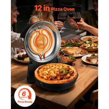 Pizza Oven, 12 in Electric Pizza Maker, 1200W Electric Pizzas Cooker with Cordierite Stone, 5-Mode Temperature Control, Viewing Window for Precise Cooking, Heats up to 788 ?F, for Home (Black)