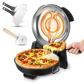 Pizza Oven, 12 in Electric Pizza Maker, 1200W Electric Pizzas Cooker with Cordierite Stone, 5-Mode Temperature Control, Viewing Window for Precise Cooking, Heats up to 788 ?F, for Home (Black)