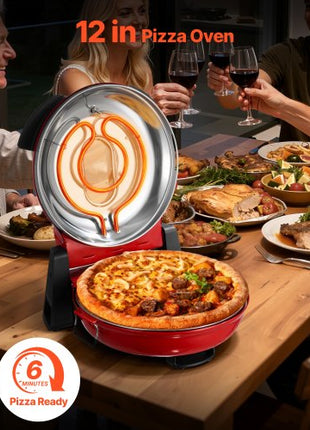 Pizza Oven, 12 in Electric Pizza Maker, 1200W Electric Pizzas Cooker with Cordierite Stone, 5-Mode Temperature Control, Viewing Window for Precise Cooking, Heats up to 788 ?F, for Home (Red)