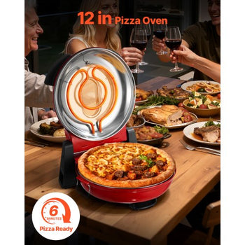 Pizza Oven, 12 in Electric Pizza Maker, 1200W Electric Pizzas Cooker with Cordierite Stone, 5-Mode Temperature Control, Viewing Window for Precise Cooking, Heats up to 788 ?F, for Home (Red)