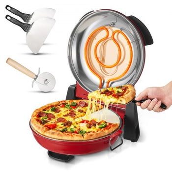 Pizza Oven, 12 in Electric Pizza Maker, 1200W Electric Pizzas Cooker with Cordierite Stone, 5-Mode Temperature Control, Viewing Window for Precise Cooking, Heats up to 788 ?F, for Home (Red)