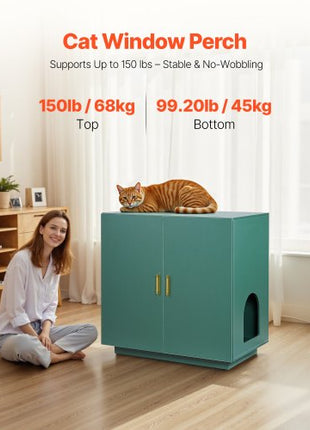 Cat Litter Box Enclosure, 31.5 in Hidden Litter Box Cabinet, Wooden Indoor Cat Washroom with Ventilated Holes, Double-Door Kitty Pet House Furniture, End Side Table Fit Most Litterboxes