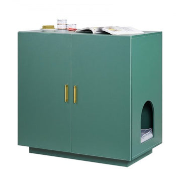 Cat Litter Box Enclosure, 31.5 in Hidden Litter Box Cabinet, Wooden Indoor Cat Washroom with Ventilated Holes, Double-Door Kitty Pet House Furniture, End Side Table Fit Most Litterboxes