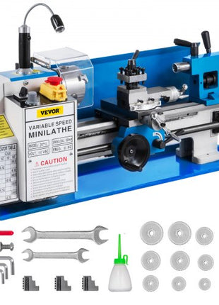 Metal Lathe 7"x12",Precision Bench Top Mini Metal Lathe 550W, Metal Lathe Variable Speed 50-2500 RPM Nylon Gear With A Movable Lamp for Precision Parts Processing