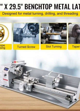 Metal Lathe 8.7 x 29.5 Inch/220 x 750MM Mini Metal Lathe 1.1KW Infinitely Variable Speed  Mini Lathe Machine  LED Screen for Counter Face Turning Driling