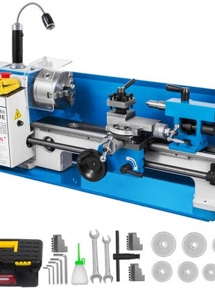 Metal Lathe 7x14inch Precision Bench Top Mini Metal Lathe 550W Precision Metal Lathe Variable Speed 50-2500 RPM Nylon Gear with A Movable Lamp