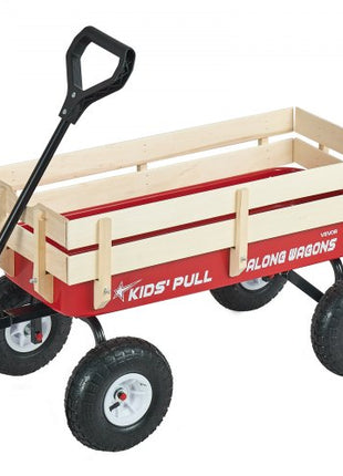 Pull-Along Wagon for Kids, 39 inch Toddler Wagons with Wooden Panels & Handle, Supports up to 330 lbs, All-Terrain Utility Wagon Cart Birthday Present for Kids Gardening Beach, Red