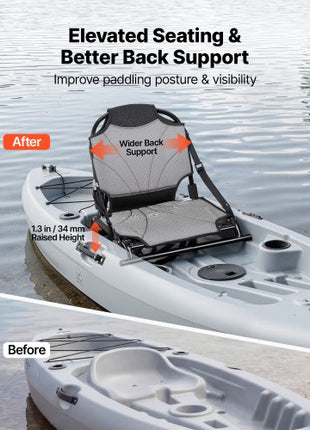 Kayak Seat, 1 Pack 1.3" Raised Height, Universal Foldable Canoe Seat with Adjustable Back Support, Adjustable Straps, and Aluminum Alloy Frame for Sit-on-Top/Fishing/Inflatable Kayaks & Canoes