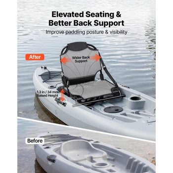 Kayak Seat, 1 Pack 1.3" Raised Height, Universal Foldable Canoe Seat with Adjustable Back Support, Adjustable Straps, and Aluminum Alloy Frame for Sit-on-Top/Fishing/Inflatable Kayaks & Canoes