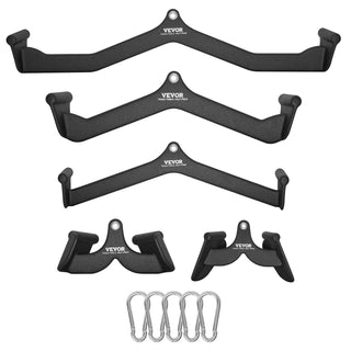 LAT Pulldown Attachments, Cable Machine Rowing T-bar V-bar 5 Set, Tricep Pull Down Bar, Back Strength Training Rubber Coated Handle Grip, Bicep Curl Tricep Lat Pulldown Bar for Home Gym Fitness