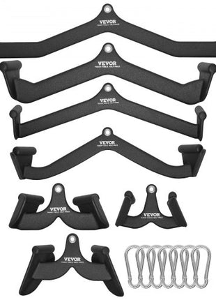 LAT Pulldown Attachments, Cable Machine Rowing T-bar V-bar 7 Set, Tricep Pull Down Bar, Back Strength Training Rubber Coated Handle Grip, Bicep Curl Tricep Lat Pulldown Bar for Home Gym Fitness