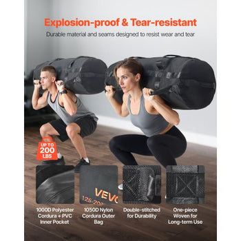 Workout Sandbag, Heavy Duty Workout Power Bags with Handles, 125-200 lbs Adjustable Slam Bag for Fitness Strength Weight Training Cross-Training, Home Gym Exercise, Black (Unfilled)