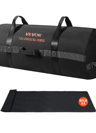 Workout Sandbag, Heavy Duty Workout Power Bags with Handles, 125-200 lbs Adjustable Slam Bag for Fitness Strength Weight Training Cross-Training, Home Gym Exercise, Black (Unfilled)