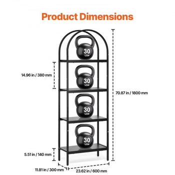 Metal Bookshelf, 4-Tier Arched Industrial Bookshelf, Small Rustic Vintage Storage Bookcase with Open Shelves, Freestanding Display Shelving Unit Storage Rack, for Living room, Bedroom & Office