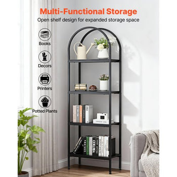 Open Bookshelf, 4-Tier, Arched Bookcase Storage Shelves with Metal Frame, Industrial Metal Book Organizer, Freestanding Display Rack Tall Shelving Unit, for Office, Bedroom, Living Room, Black