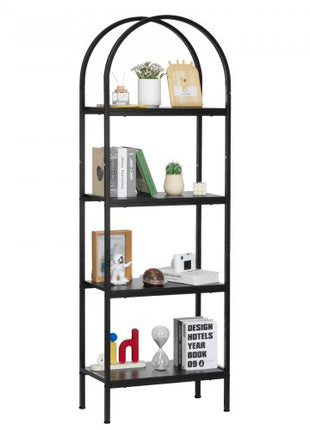 Open Bookshelf, 4-Tier, Arched Bookcase Storage Shelves with Metal Frame, Industrial Metal Book Organizer, Freestanding Display Rack Tall Shelving Unit, for Office, Bedroom, Living Room, Black