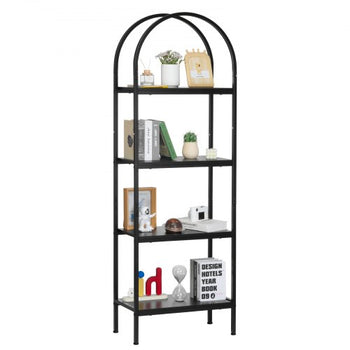 Open Bookshelf, 4-Tier, Arched Bookcase Storage Shelves with Metal Frame, Industrial Metal Book Organizer, Freestanding Display Rack Tall Shelving Unit, for Office, Bedroom, Living Room, Black