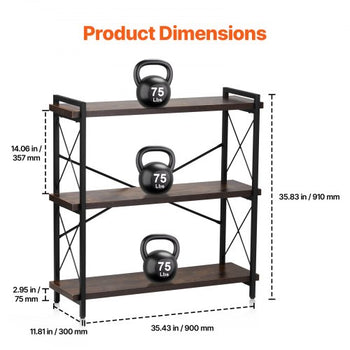 Metal Bookshelf, 3-Tier Industrial Bookshelf, Small Rustic Storage Display Bookcase with Open Shelves, Freestanding Display Vintage Shelving Unit Storage Rack, for Living room, Bedroom & Office