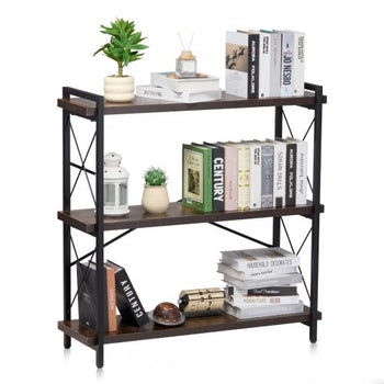 Metal Bookshelf, 3-Tier Industrial Bookshelf, Small Rustic Storage Display Bookcase with Open Shelves, Freestanding Display Vintage Shelving Unit Storage Rack, for Living room, Bedroom & Office