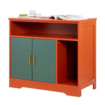 Cat Litter Box Enclosure, 31 in Hidden Litter Box Cabinet with Shelf & Storage, Modern Style Indoor Cat Washroom, Wooden Kitty House Furniture End Table, Fit Most Litterboxes, Red & Green