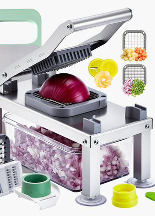 Vegetable Chopper Mandoline Slicer, All-in-1 Food Veggie Cutter with 9 Stainless Steel Blades, Cheese Grater Onion Potato Dicer with Container,Salad Spiralizer Kitchen Gadgets&Essentials