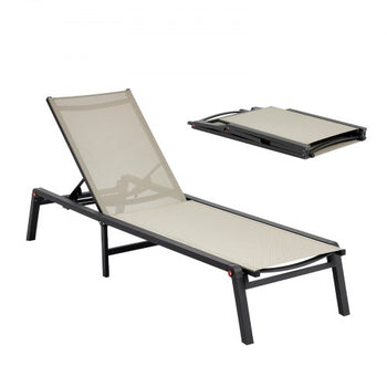 Outdoor Chaise Lounge Chair, 400 lbs Weight Capacity, Foldable Sun Tanning Chair, 5 Adjustable Positions, Easy Assembly, Heavy Duty Aluminum Pool Recliner Lounge Chairs, for Beach Yard Patio