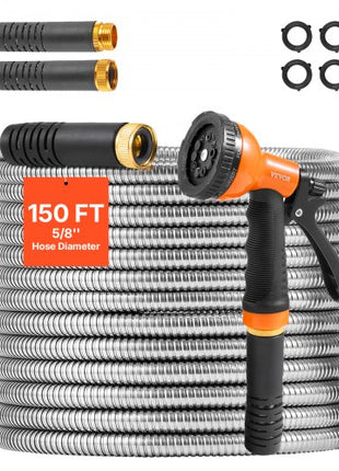 Metal Garden Hose 150 ft, Rust Proof Stainless Steel Water Hose, Heavy Duty Backyard Hose with 10 Function Nozzle, No-Kink & Flexible Water Pipe, Lightweight Metal Hose for Yard, Outdoor