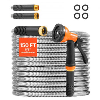 Metal Garden Hose 150 ft, Rust Proof Stainless Steel Water Hose, Heavy Duty Backyard Hose with 10 Function Nozzle, No-Kink & Flexible Water Pipe, Lightweight Metal Hose for Yard, Outdoor