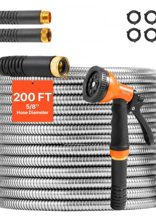 Metal Garden Hose 200 ft, Rust Proof Stainless Steel Water Hose, Heavy Duty Backyard Hose with 10 Function Nozzle, No-Kink & Flexible Water Pipe, Lightweight Metal Hose for Yard, Outdoor