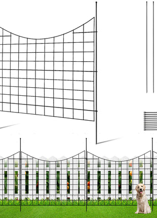 Black metal garden trellis with grid design, 6 panels included, perfect for climbing plants and pet enclosures.