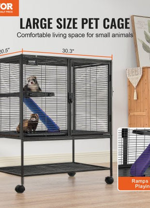 36" Rolling Metal Ferret Cage, Large 2-Tier Cage, Small Animal Cage with Ramps & Tray, Easy to Set up for Pet Rats, Hamster, Guinea Pig, Chinchilla, Squirrel, Hedgehogs, Bunny