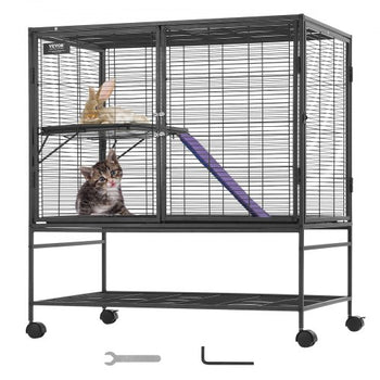 39" Rolling Metal Ferret Cage, Large 2-Tier Cage, Small Animal Cage with Ramps & Tray, Easy to Set up for Pet Rats, Hamster, Guinea Pig, Chinchilla, Squirrel, Hedgehogs, Bunny