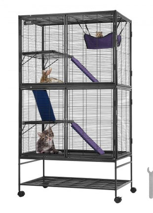 64.6" Rolling Metal Ferret Cage, Large 4-Tier Cage, Small Animal Cage with Ramps & Tray, Easy to Set up for Pet Rats, Hamster, Guinea Pig, Chinchilla, Squirrel, Hedgehogs, Bunny